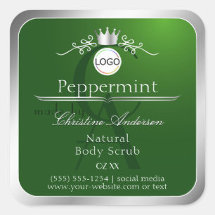 Green Product Label Silver Frame Logo and Monogram