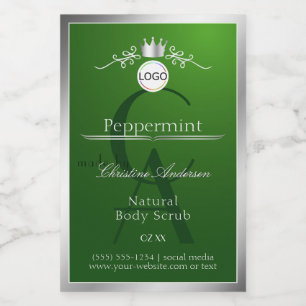 Green Product Label Silver Frame Logo and Monogram