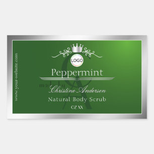 Green Product Label Silver Frame Logo and Monogram