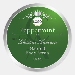 Green Product Label Silver Frame Logo and Monogram