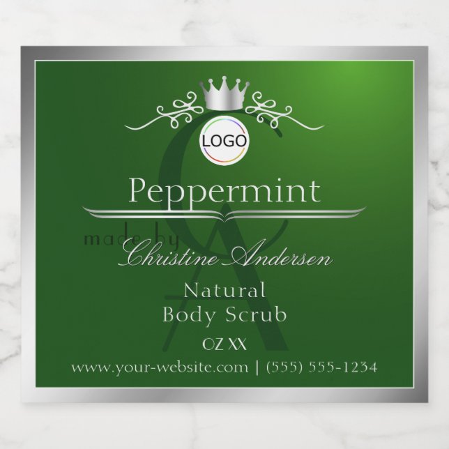 Green Product Label Silver Frame Logo and Monogram (Single Label)