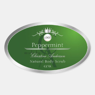 Green Product Label Silver Frame Logo and Monogram