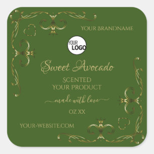 Green Product Labels Gold Ornaments Corners Logo