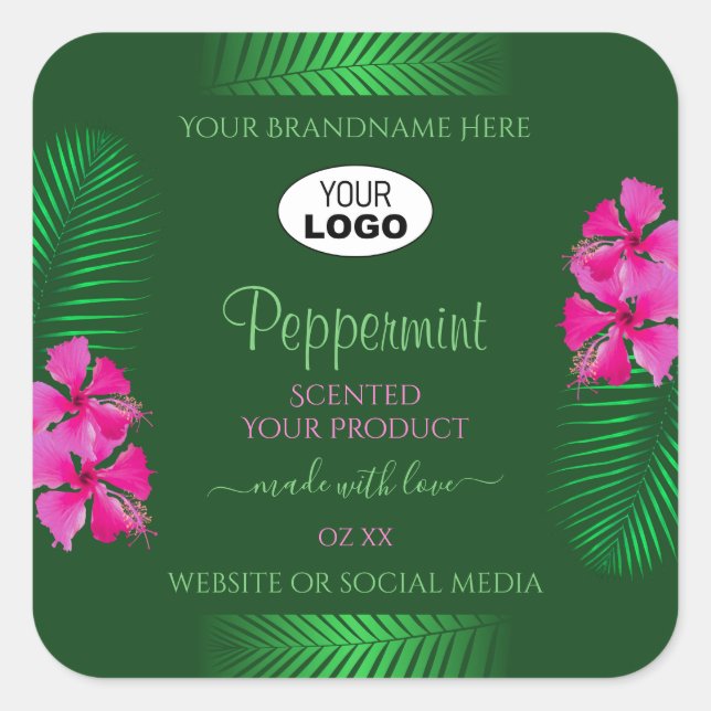 Green Product Labels Pink Flowers Palm Leaves Logo (Front)