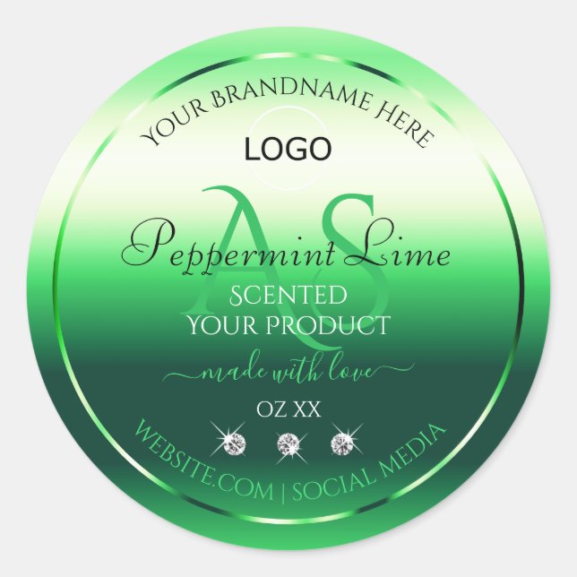 Green Product Labels Rhinestones Monogram and Logo (Front)