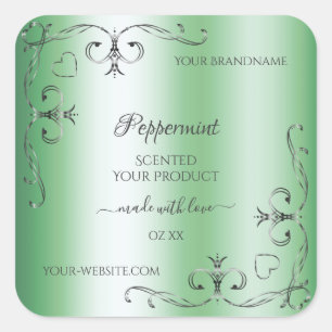 Green Product Labels Vintage Silver Ornate Corners