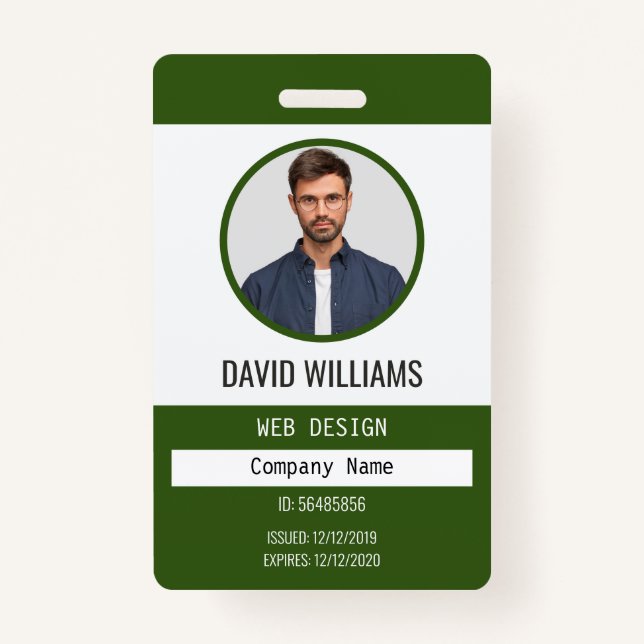 Green | Professional Employee Photo Company ID Badge (Front)
