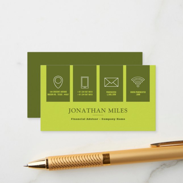 Green Professional Icon Business Card (Front/Back In Situ)