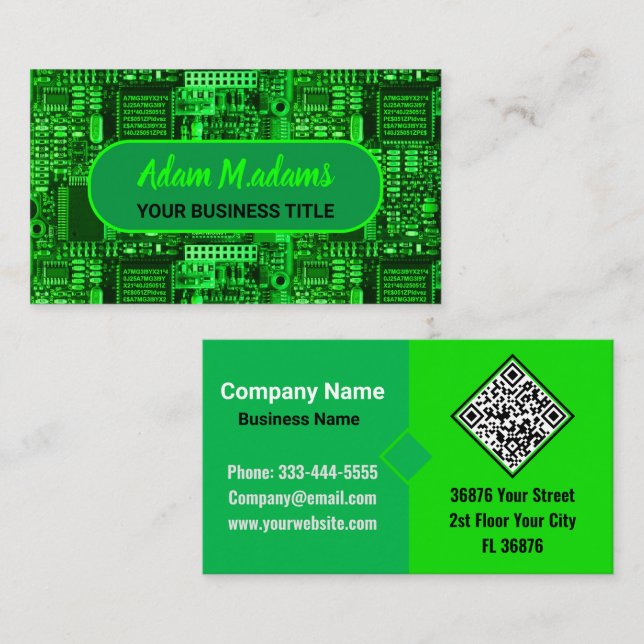 Green Professional Printed Circuit Board QR Code Business Card (Front/Back)