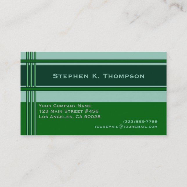Green Professional Stripes Block Business Card (Front)