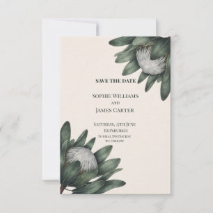 Green Protea Botanical Wedding Save The Date