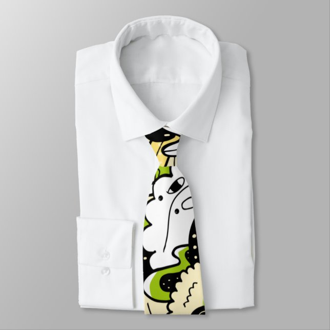 Green Psychedelic Kawaii Forest Leaf Funny Cool Tie (Tied)