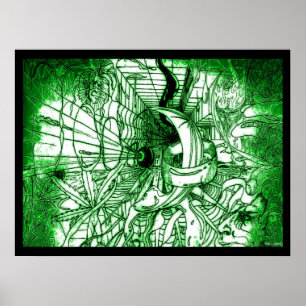 Green Psychedelic Surreal Drawing Poster