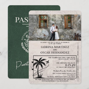 Green Puerta Vallarta Passport Wedding Invitation