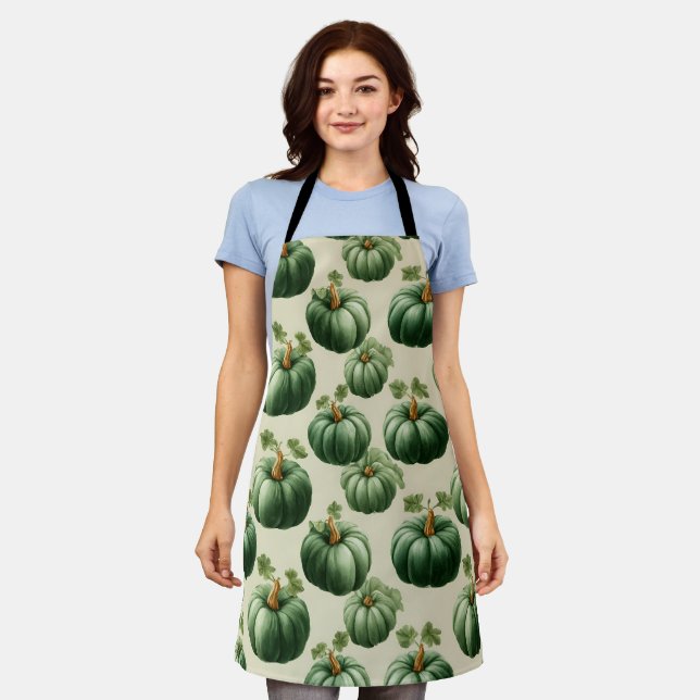 Green Pumpkin Autumn Home Design Throw Pillow Apron (Worn)