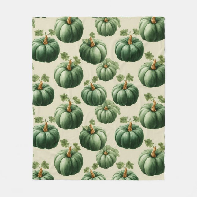 Green Pumpkin Autumn Home Design Throw Pillow Fleece Blanket (Front)