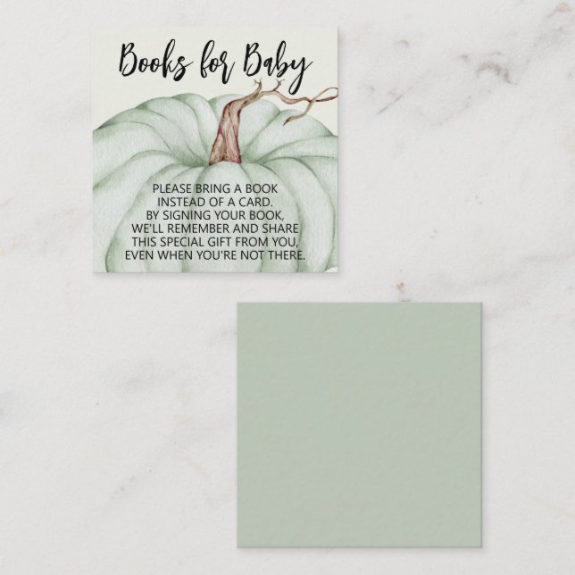 Green Pumpkin Baby Shower Books for Baby Enclosure Card (Front/Back)