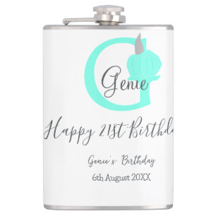 Green pumpkin fall birthday 21st gray pastel hip flask