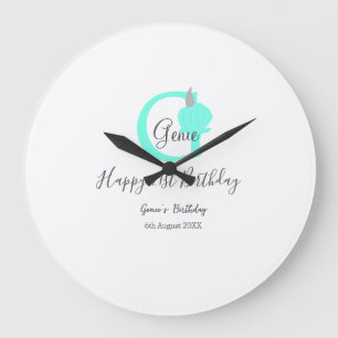 Green pumpkin fall birthday 21st grey pastel large clock