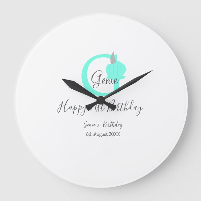 Green pumpkin fall birthday 21st grey pastel large clock (Front)