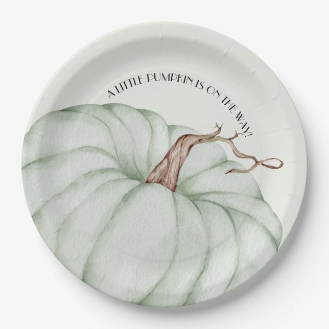 Green Pumpkin Gender Neutral Baby Shower Paper Plate (Front)