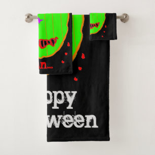 Green Pumpkin Zombie Halloween Bath Towel Set
