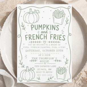 green Pumpkins French Fries Minimalist Doodle Invitation