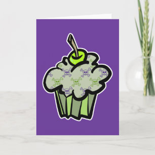 green punk skull crossbones cupcake card