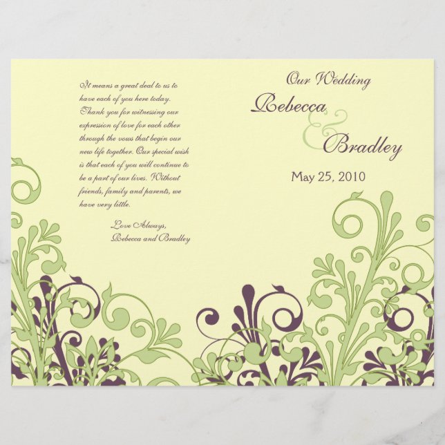 Green & Purple Abstract Floral Wedding Program (Front)