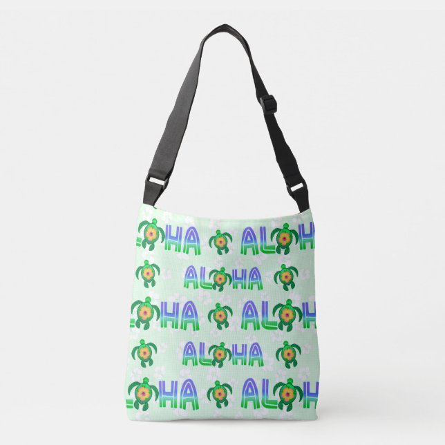 Green Purple Aloha Hawaiian Tropical Turtle Crossbody Bag (Front)