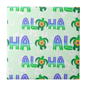 Green Purple Aloha Hawaiian Tropical Turtle Tile
