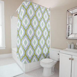 Green Purple and Blue Colourful Ogee Ikat Pattern Shower Curtain