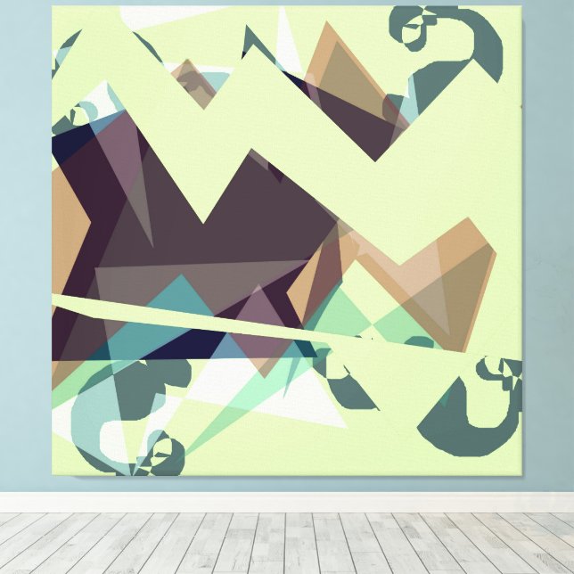 Green, Purple, and Blue Geometric Mountains Canvas Print (Insitu(Wood Floor))