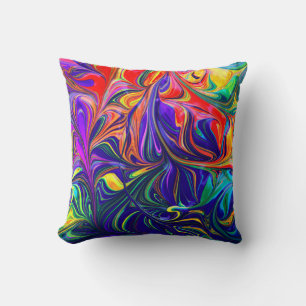Green purple and orange abstract painting cushion