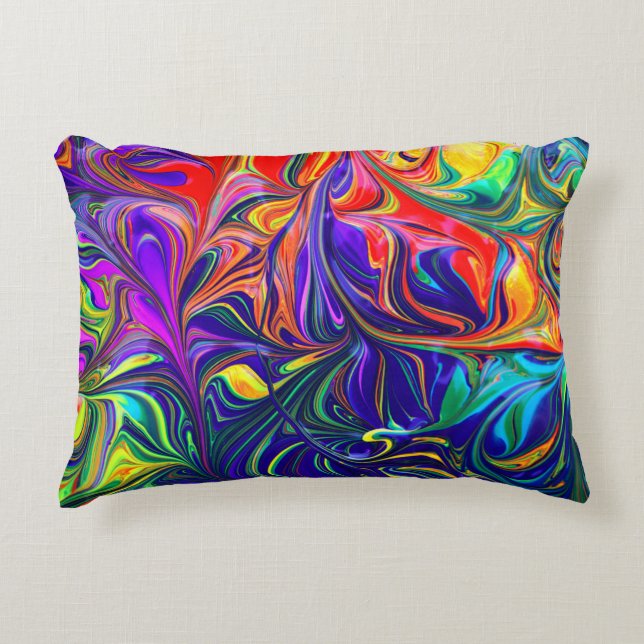 Green purple and orange abstract painting decorative cushion (Front)
