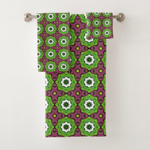 Green purple and white geometric pattern Towel