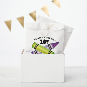 Green Purple Artist Crayons Child Birthday Party Favour Bags