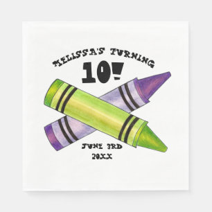 Green Purple Artist Crayons Child Birthday Party Napkin