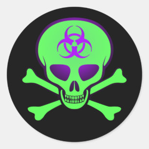Green-Purple Biohazard Skull Sticker