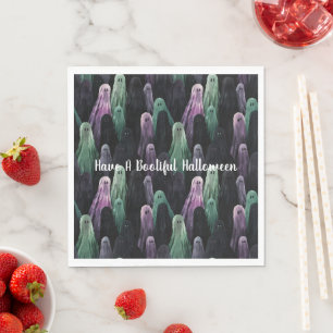 Green Purple Black Ghosts Bootiful Halloween Napkin