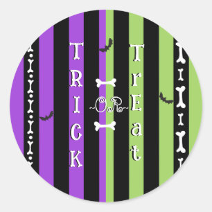 Green Purple & Black Halloween Stripe Classic Round Sticker