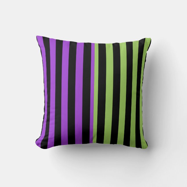 Green Purple & Black Halloween Stripe Cushion (Front)