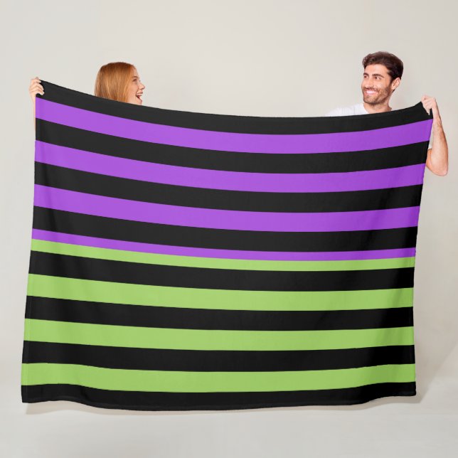 Green Purple & Black Halloween Stripe  Fleece Blanket (In Situ)