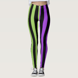 Green Purple & Black Halloween Stripe Leggings