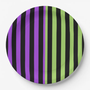 Green Purple & Black Halloween Stripe Party Paper Plate