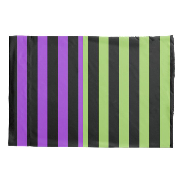 Green Purple & Black Halloween Stripe  Pillowcase (Back)
