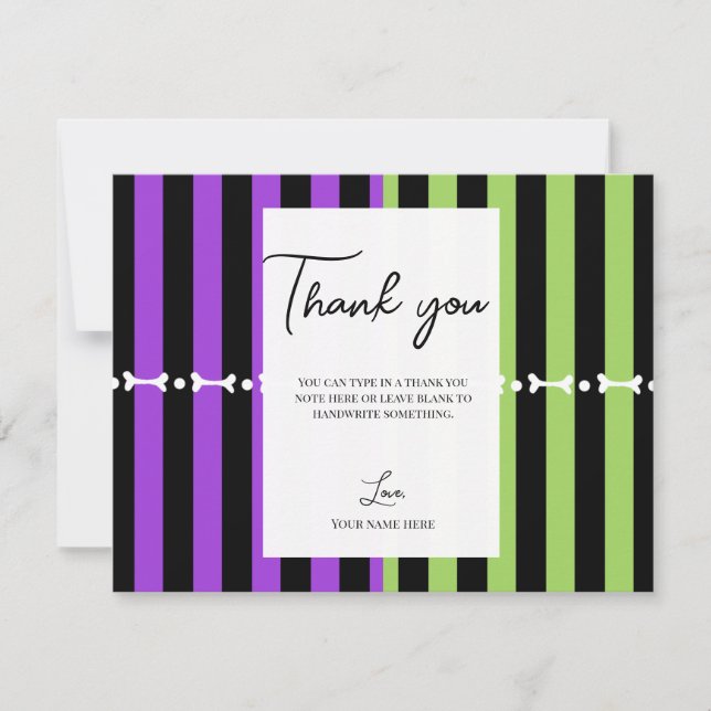 Green Purple & Black Halloween Stripe Thank You Invitation (Front)