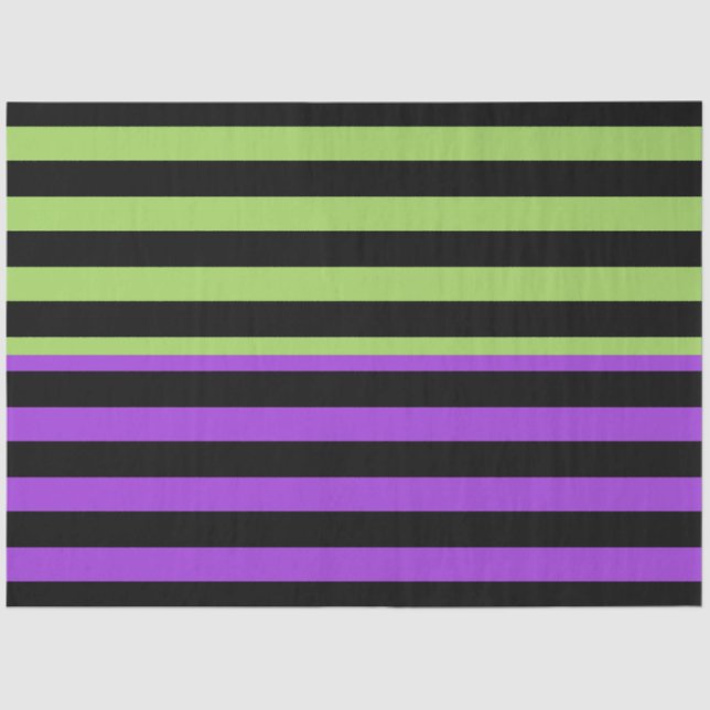 Green Purple & Black Halloween Stripe Tissue Paper (Front)