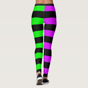Green Purple Black Striped Halloween Leggings