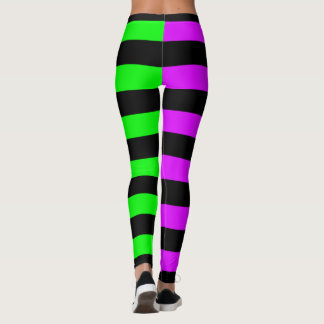 Green Purple Black Striped Halloween Leggings